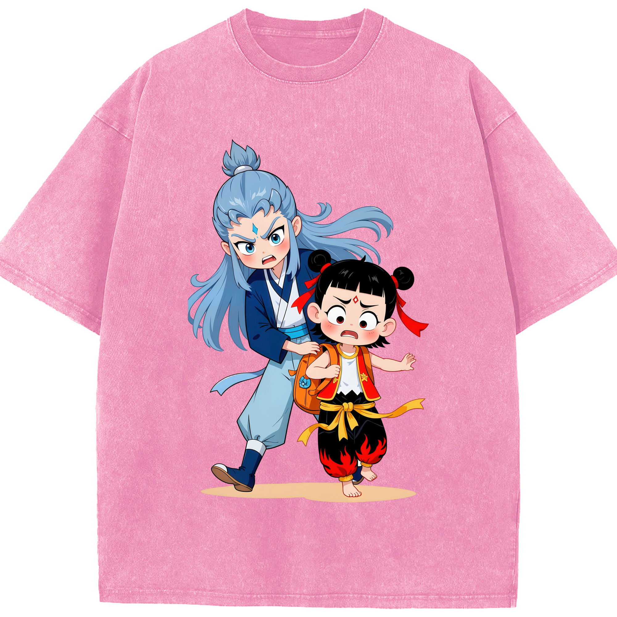 （画像用） Ne Zha 2 ナタ 魔童の大暴れ 綿100% ヴィンテージ風 半袖Tシャツ（フロントプリント）